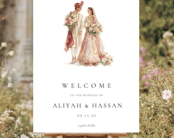 Tablero de letreros de bienvenida de boda paquistaní/ Baraat Nikkah Walima Baat Pakki Nikah Islámico del sur de Asia Acuarela Novio (Descarga digital)