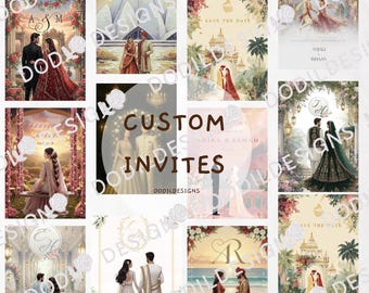 Invitación de boda personalizada - Plantilla de tarjeta de invitación de boda digital personalizada / Ilustración de pareja de boda del sur de Asia (descarga digital)