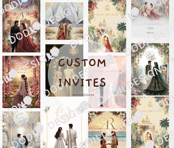 Custom Wedding Invitation Personalized Digital Wedding Invite Card Template | South Asian Wedding Couple Illustration (Digital Download)