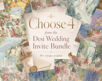 Choose Any 4 South Asian Desi Wedding Invitation Bundle, Editable Canva Templates, Indian Pakistani Bengali Invite Suite | Digital Download