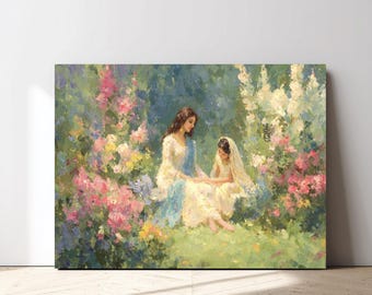 Cuadro mural de madre e hija del sur de Asia, pintura familiar Desi, obra de arte, regalo para el Día de la Madre, jardín indio, pakistaní y bengalí (descarga digital).