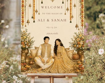 Haldi Welcome Sign Template, Indian Desi Shaadi, Editable Canva Poster, South Asian Wedding Decor Printable Board Digital Download