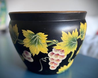 Vintage New England Pottery Tole Ming Pot Trauben & Blätter Übertopf
