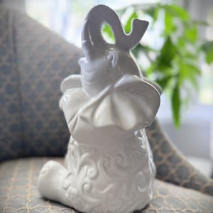 Ceramic Scroll Design White Elephant Sitting Figurine Statue