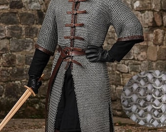 Chainmail Hauberk-9mm Flat Riveted With Washers Front Opening
