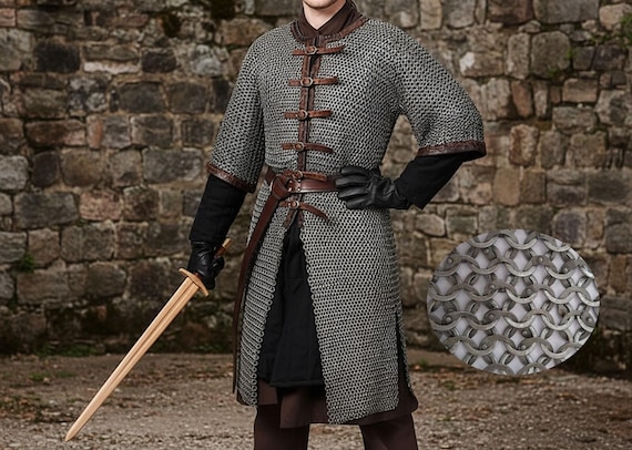 Chainmail Hauberk-9mm Flat Riveted With Washers Front Opening
