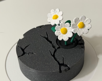 Concrete Daisy Vinyl Record Topper | 3D Printed Turntable Charm | Hand Painted Record Player Decor | Music Lover Gift