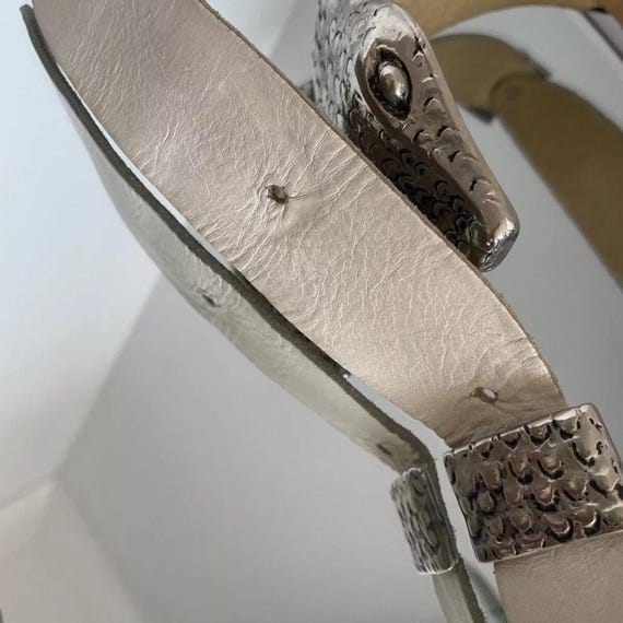 Vintage 80s Snake Chain Belt With Buckle / Silver VINTAGE 80s 90s NAVY Genuine Snakeskin Leather Skinny Chic  main image 4