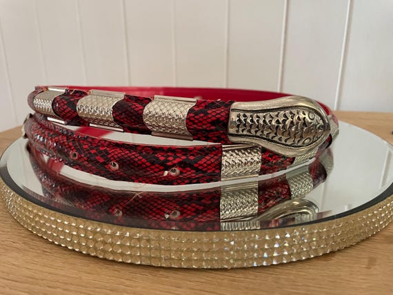 Vintage 1980s Snake Python Head Statement Belt - … - image 1