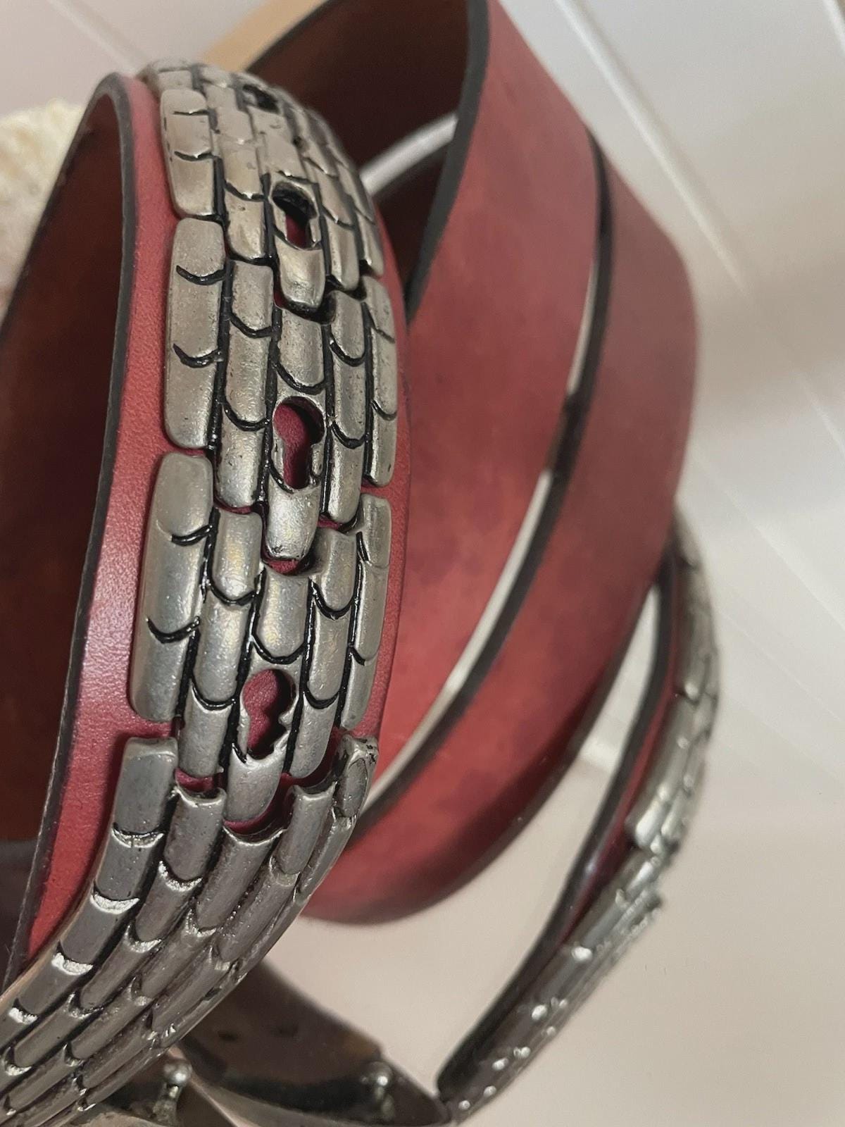 Vintage 80s Snake Belt | Articulated Silver Buckle | Reddish  display picture 2