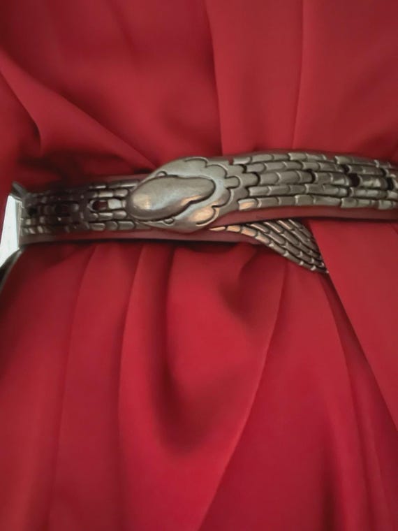 Vintage 80s Snake Belt | Articulated Silver Buckle | Reddish  display picture 1
