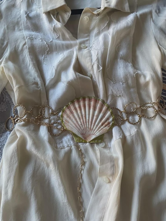 Scallop Seashell Textured Link Chain Belt Gold Coastal Seashell Belly Chain Belt main image 3