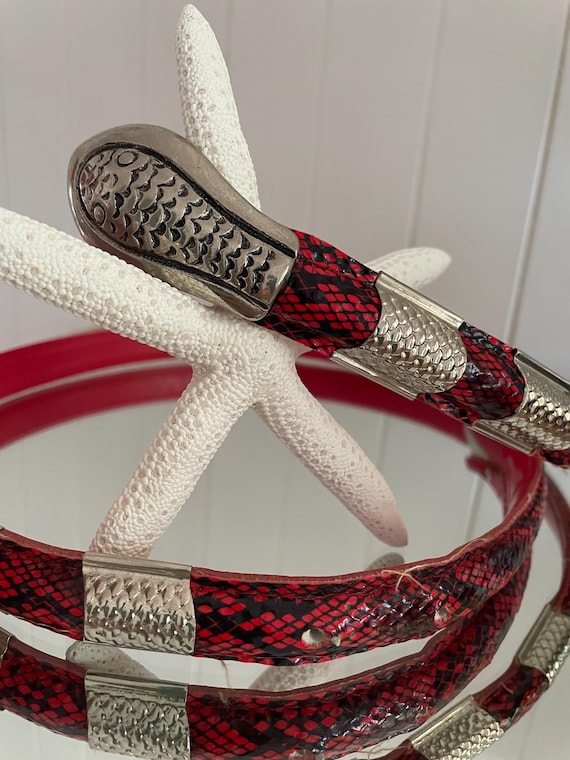 Vintage 1980s Snake Python Head Statement Belt - … - image 7