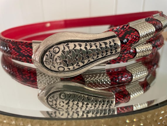 Vintage 1980s Snake Python Head Statement Belt - … - image 8