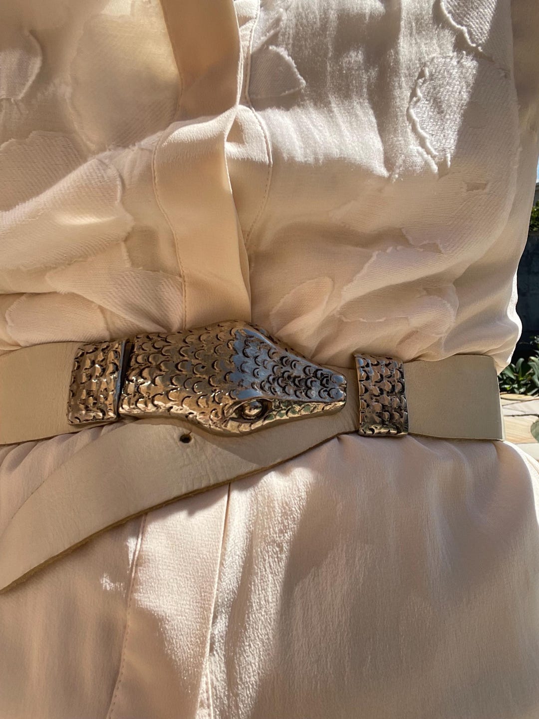 Vintage 80s Snake Belt | White Leather & Silver Python  display picture 3