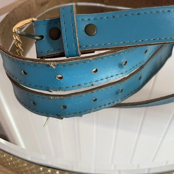 Vintage 80s Teal Blue Belt | Retro Pop Style | Gold Tone  display picture 1