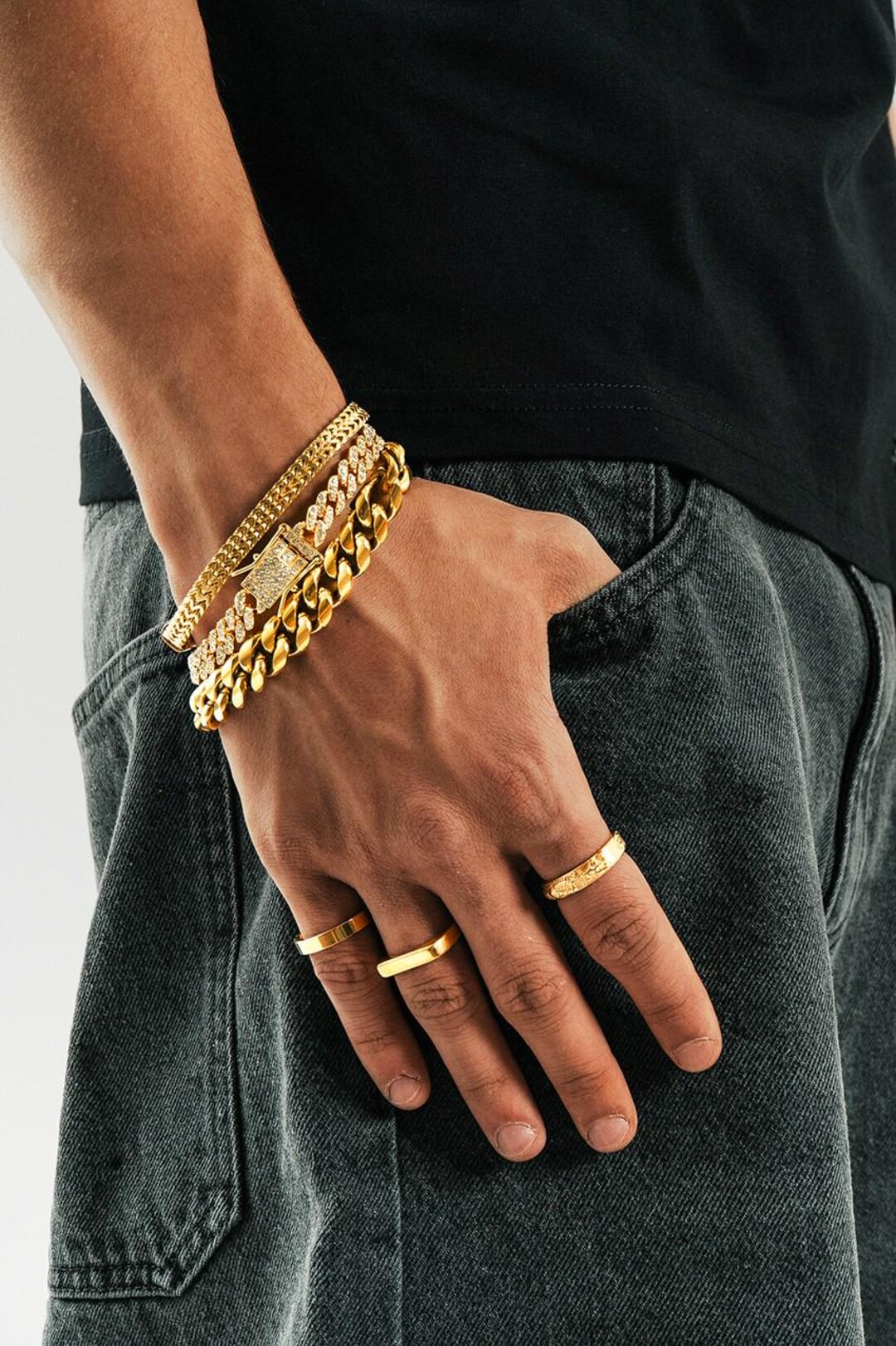Gold Stack Bracelet and Ring Set for Men's - Etsy
