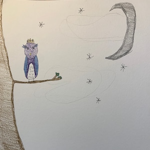 Owl Art Print - Kids Room Owl Art - Pen and Colored Pencils Art - Original Drawing