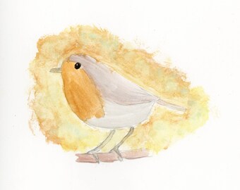 Vogel Aquarell - Rotkehlchen Art Print - Vogel Illustration - Aquarell und Bleistift Kunst - Print von Original Zeichnung