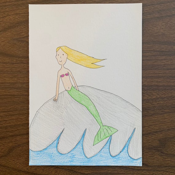 Mermaid Art Drawing Mermaid Art Mermaid Illustration Etsy