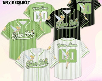 Personalized Tinker Bell Baseball Jersey, Custom Disney Tinker Bell Baseball Shirt, Matching Disney Trip Outfit, Peter Pan Birthday Gift