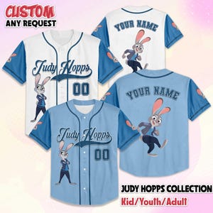 Custom Judy Hopps Baseball Jersey, Disney Zootopia 2 Baseball Jersey Shirt, Disneyland Family Outfit, Birthday Gift image 1