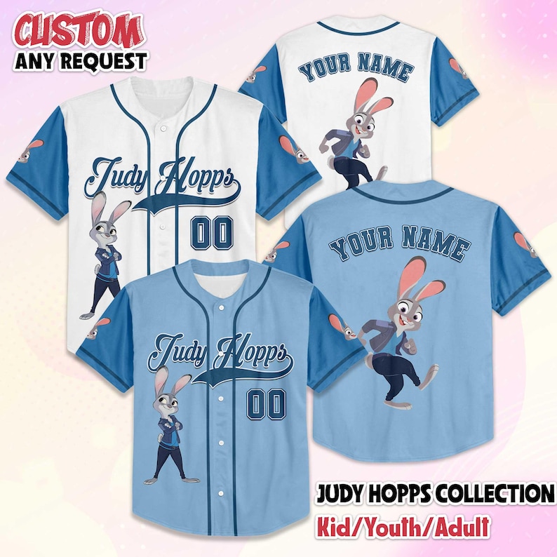 Custom Judy Hopps Baseball Jersey, Disney Zootopia 2 Baseball Jersey Shirt, Disneyland Family Outfit, Birthday Gift image 1