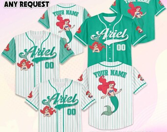 Personalized Ariel Princess Baseball Jersey, Custom Disney Princess Baseball Shirt, Ariel Fan Gift, Matching Disney Trip Outfit