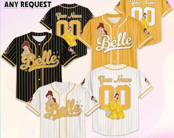 Personalized Belle Princess Baseball Jersey, Custom Disney beauty and the Beast Baseball Shirt, Matching Disney Trip Outfit