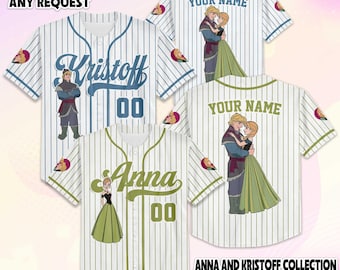 Personaliseer honkbaltrui Anna en Kristoff, custom Frozen Valentijnsdagjerseyshirt, Disney-paarcadeau