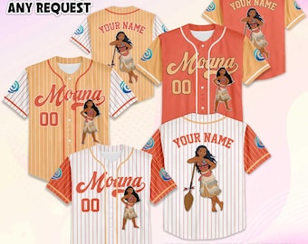 Camiseta de béisbol personalizada de la princesa Moana, atuendo de camiseta de Moana de Disney, atuendo de vacaciones de Disney a juego, regalo personalizado para fans de Moana