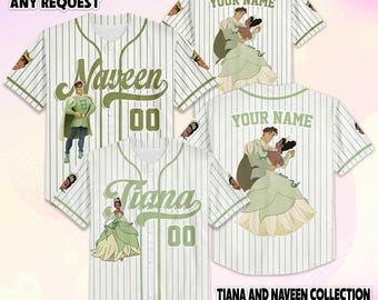 Camiseta de béisbol personalizada de Tiana y Naveen, camiseta personalizada de San Valentín de La Princesa y el Sapo, regalo de pareja de Disney