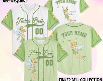 Custom Tinker Bell Baseball Jersey, Disney Tinker Bell Baseball Shirt, Matching Disney Trip Outfit, Birthday Gift