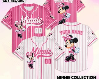 Personalized Minnie Mouse Baseball Jersey, Custom Disney Mickey and Friends Baseball Team Shirt