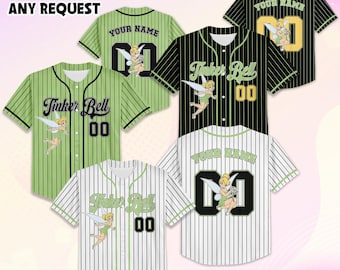 Custom Tinker Bell Baseball Jersey, Personalized Disney Tinker Bell Baseball Shirt, Matching Disney Trip Outfit, Birthday Gift