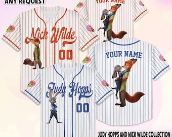 Camiseta de béisbol personalizada de Judy Hopps y Nick Wilde, camiseta personalizada de Zootopia 2 para San Valentín, regalo de pareja de Disney