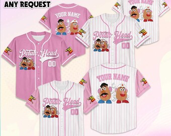 Custom Mr. and Mrs. Potato Head Baseball Jersey, Custom Disney Toy Story Baseball Shirt, Matching Disney Trip Outfit, Disney Birthday Gift