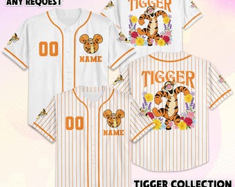 Custom Disney Tigger Baseball Jersey, Personalized Winnie the Pooh Jersey Shirt, Baseball Team Outfit, Disneyland Birthday Gift