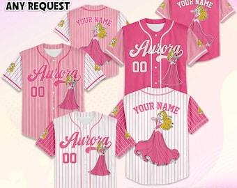 Personalize Aurora Princess Baseball Jersey, Custom Sleeping Beauty Valentine‘s Day Jersey Shirt, Disney Baseball Gift