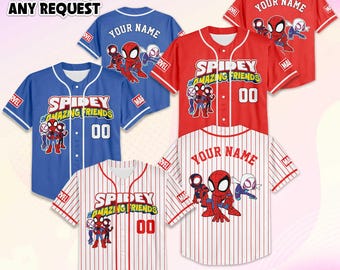 Custom Spidey and His Amazing Friends Baseball Jersey, Disney Spidey Superhero Baseball Team Shirt, Superhero Team Shirt for Fans