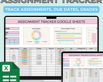Assignment Tracker Student College Assignment Spreadsheet Academic Planner Google Sheets Excel Study Planner Template Project Tracker