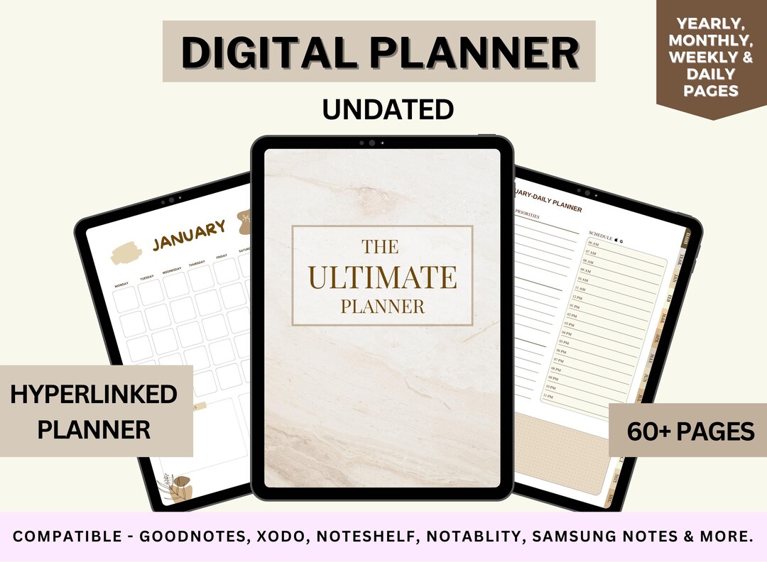 2026 Undated Digital Planner Hyperlinked Daily Weekly Monthly Planner ...
