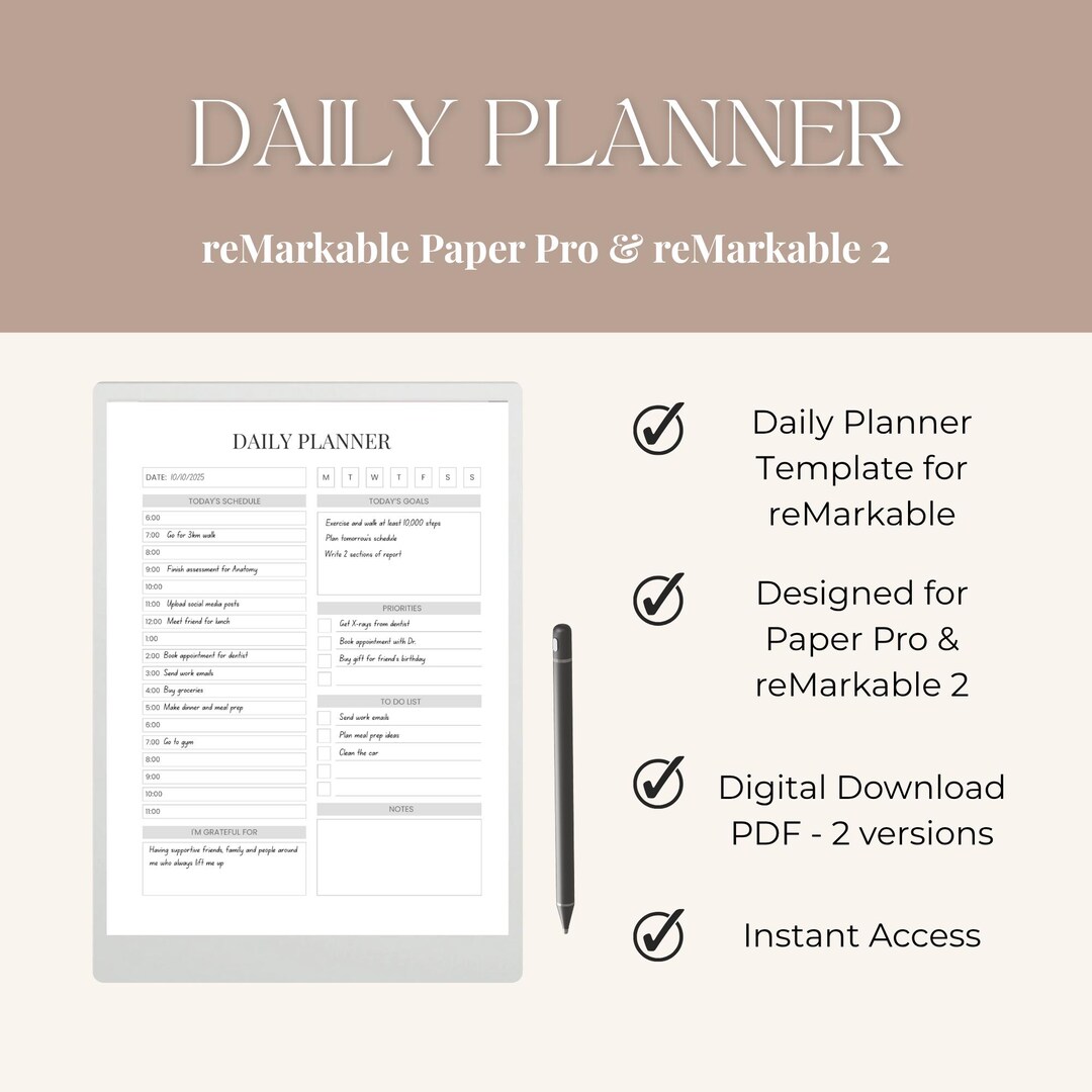 Remarkable Template Paper Pro Remarkable 2 Daily Planner Templates, E ...