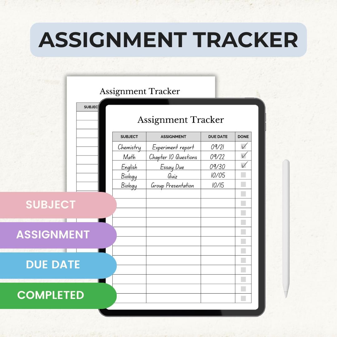 Assignment Tracker Printable | Student Digital Planner, Homework ...