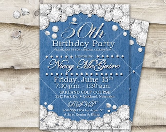 Demin and Bling Birthday Invitation