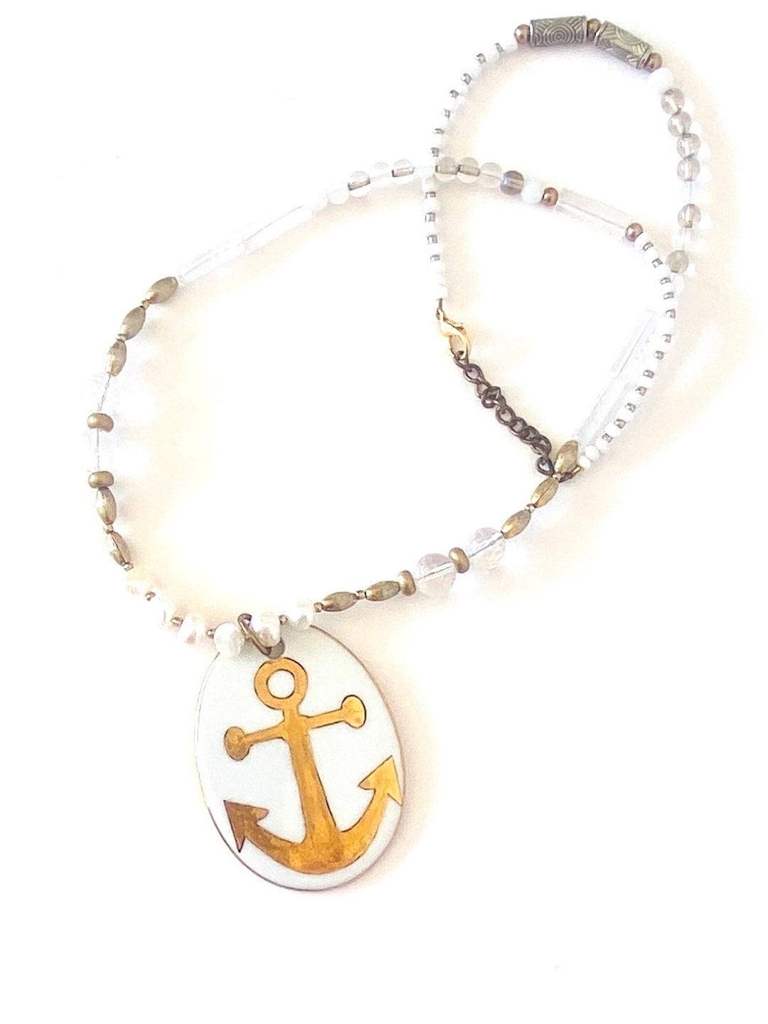 Anchor Necklace Hand Painted Anchor Gold Anchor Pendant Chain Etsy