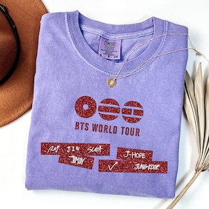 Arirang BTS Shirt, Comfort Colors® BTS World Tour 2026 Tee, Bangtan Kpop Army Shirt, BTS Member Graphic Tee Violet