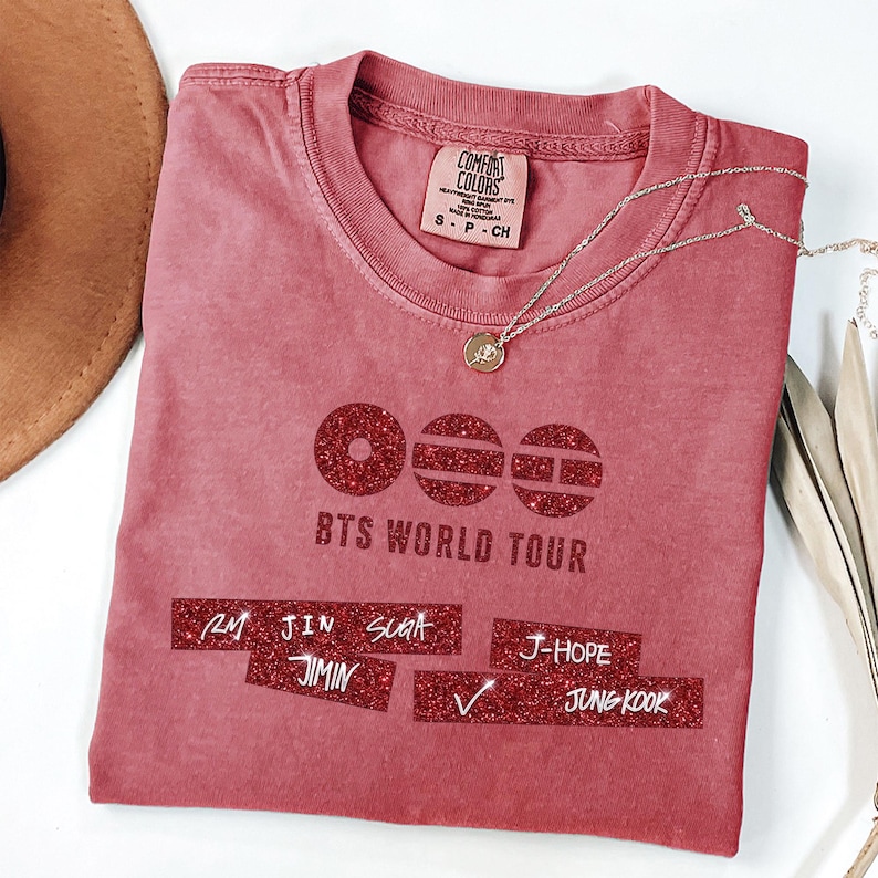 Arirang BTS Shirt, Comfort Colors® BTS World Tour 2026 Tee, Bangtan Kpop Army Shirt, BTS Member Graphic Tee Crimson