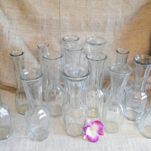 Reserve for Angel -Lot of 14 -Clear Glass Bud Vases - 9 inch vases -Wedding Reception-Instant Collection-Vintage Wedding-Set No.4