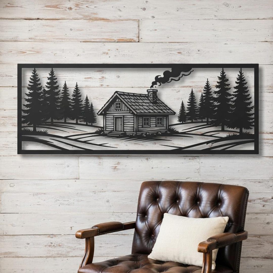 Cabin Metal Wall Art, Forest Landscape Sign, Rustic Cabin Decor ...